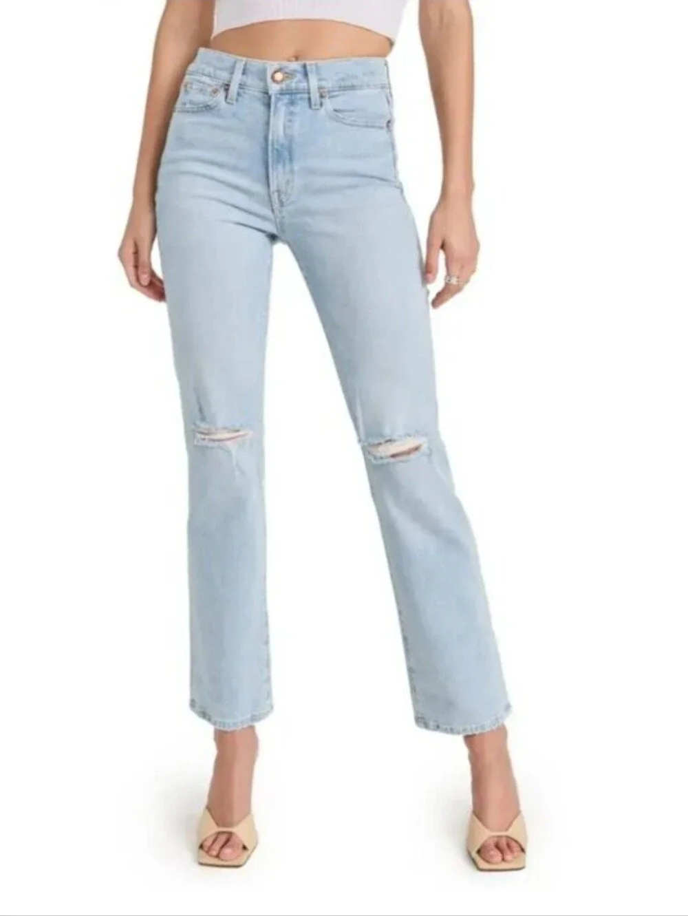 AYR The Sugar Straight Leg Light Wash Distressed Jeans - Picture 11 of 12